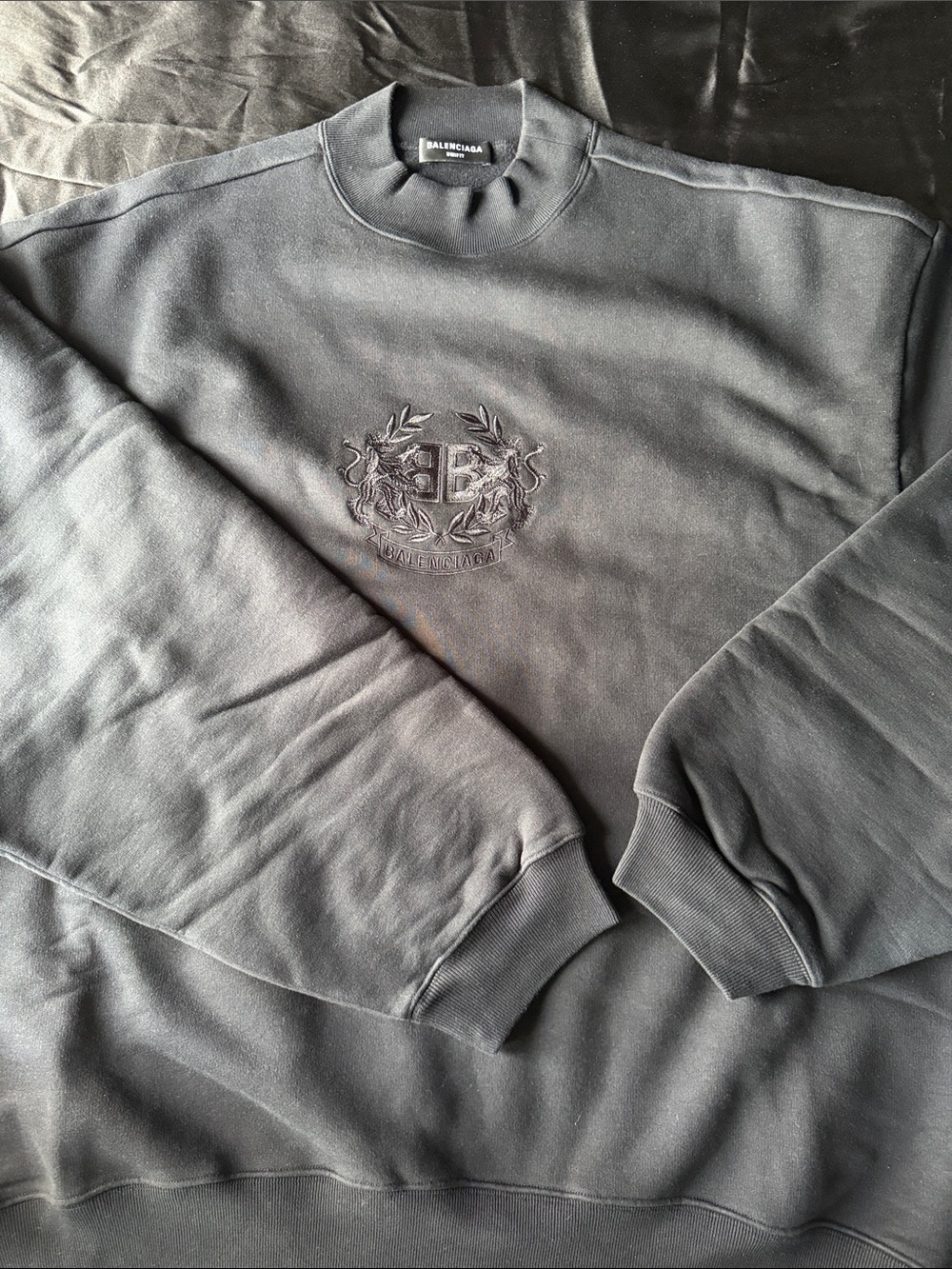 Balenciaga Men's Navy Embroidered Crest Crewneck Sweater